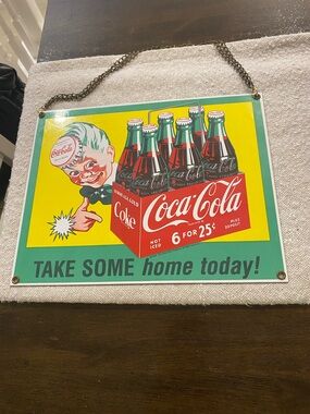 Coca Cola Vintage Style Teal Yellow Red Wall Sign